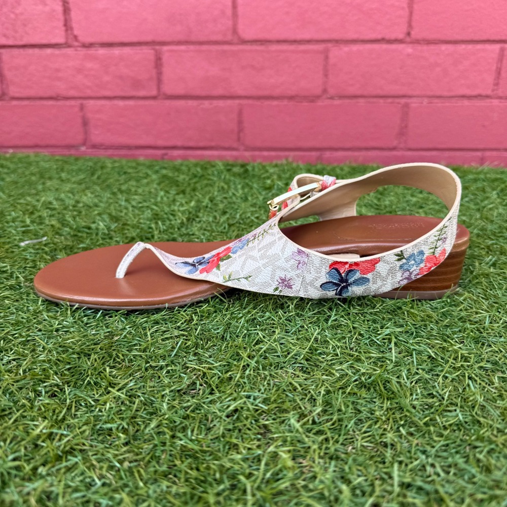 Michael Kors Floral Logo Thong Wedge Sandals‎ Womens Size 9.5M - Picture 6 of 10
